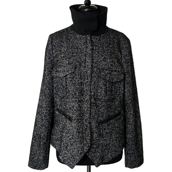 Women's GAP Black White Coat w/Zip Pockets Polyester Wool Blend Size L (READ) - Picture 3 of 16